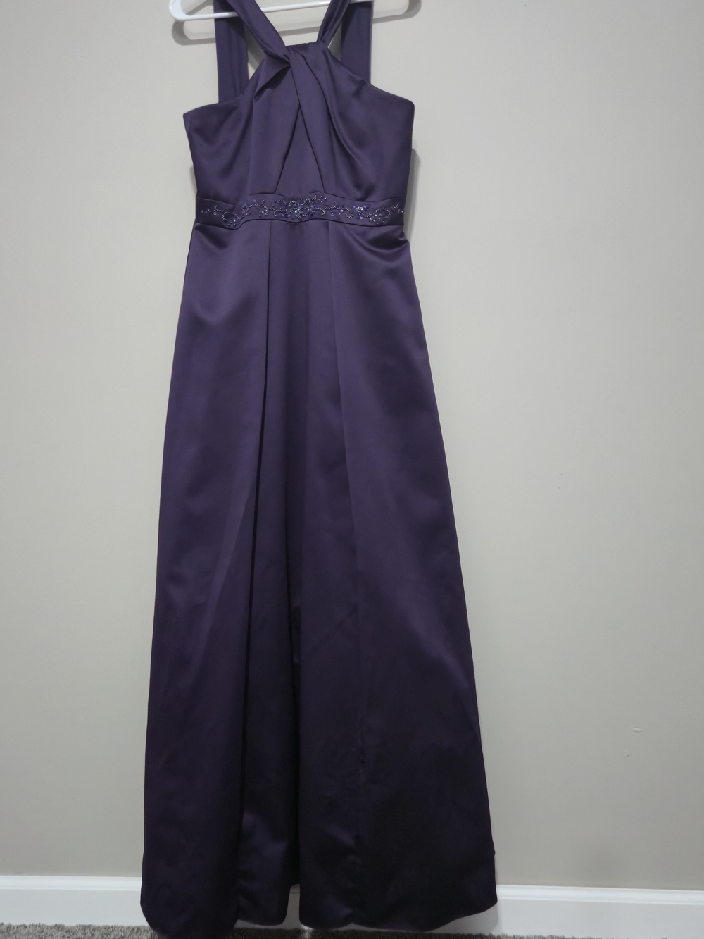 Vintage Sz 10 David's Bridal Sleeveless Beaded Waist Maxi Dress Plum Purple Prom